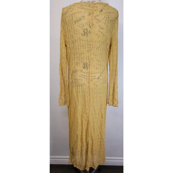 H&M Slip Maxi Dress Sz L/XL Prints Lace Mesh Sheer Yellow Long Sleeves Whimsycal - Picture 6 of 11